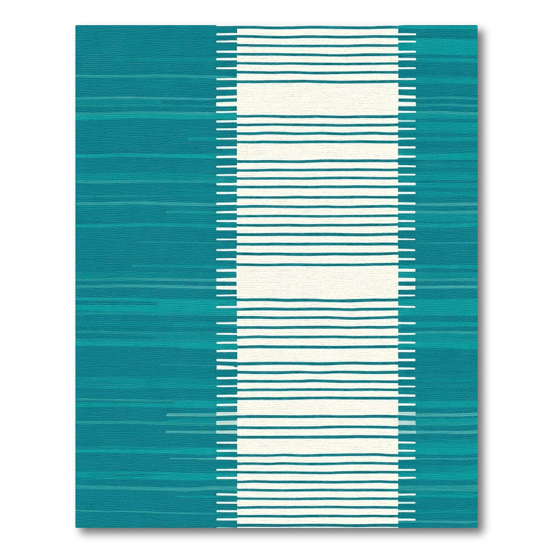 Teal And Cream Striped Abstraction Rug