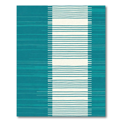 Teal And Cream Striped Abstraction Rug