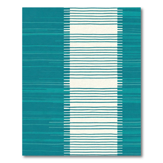 Teal And Cream Striped Abstraction Rug