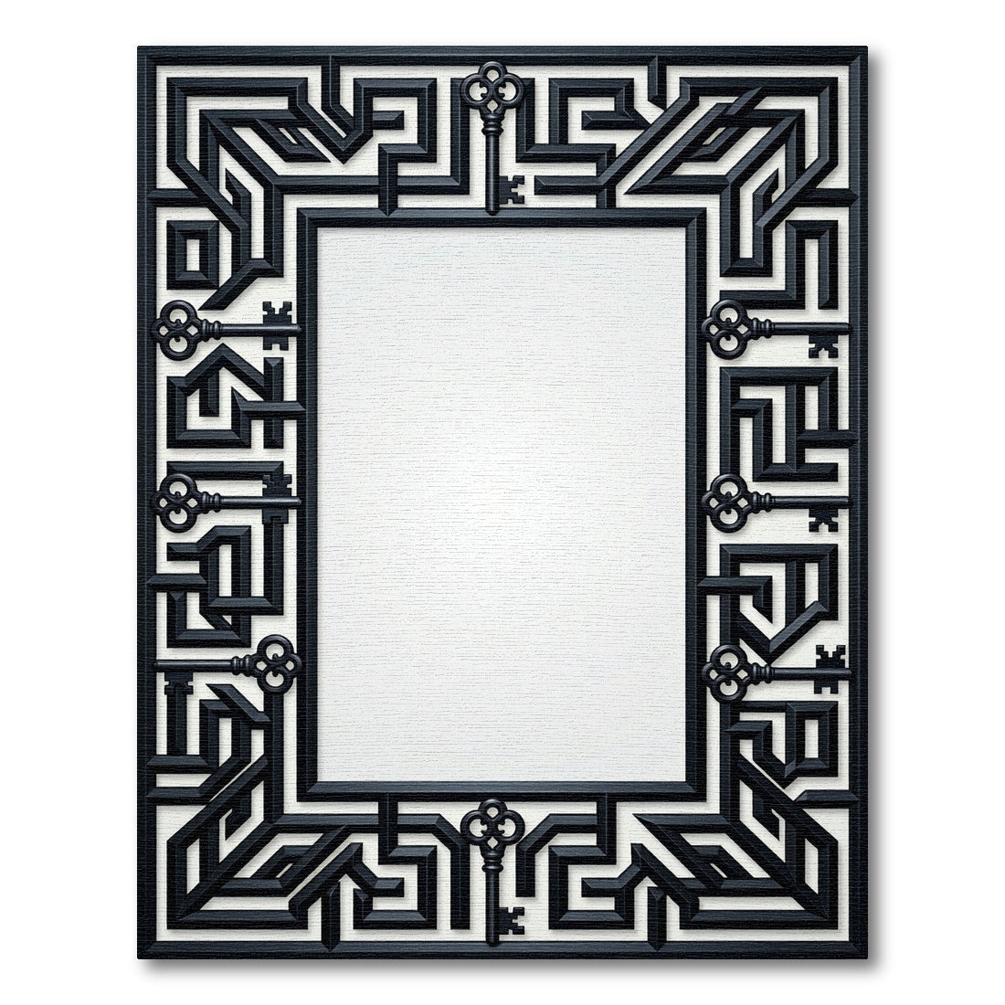 Black Maze Keys Geometric Border Rug