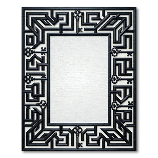 Black Maze Keys Geometric Border Rug
