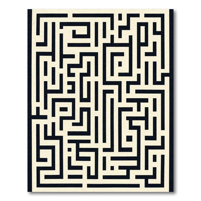 Cream Black Abstract Maze Rug