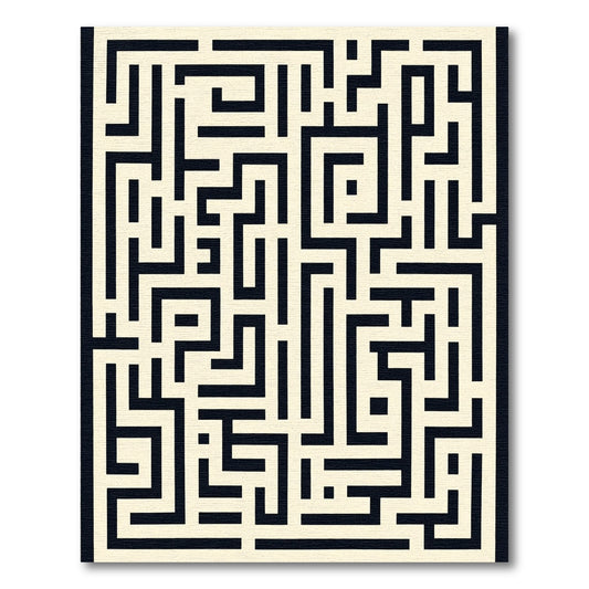Cream Black Abstract Maze Rug