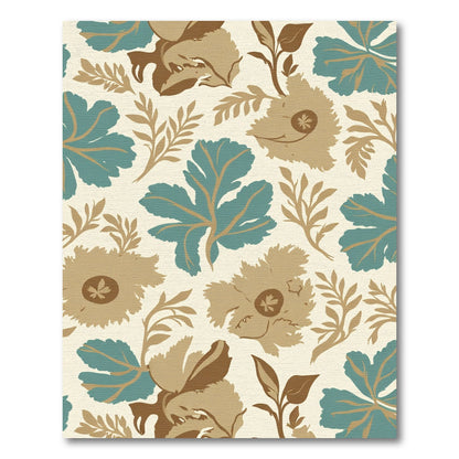 Teal Brown Floral Botanical Cream Rug