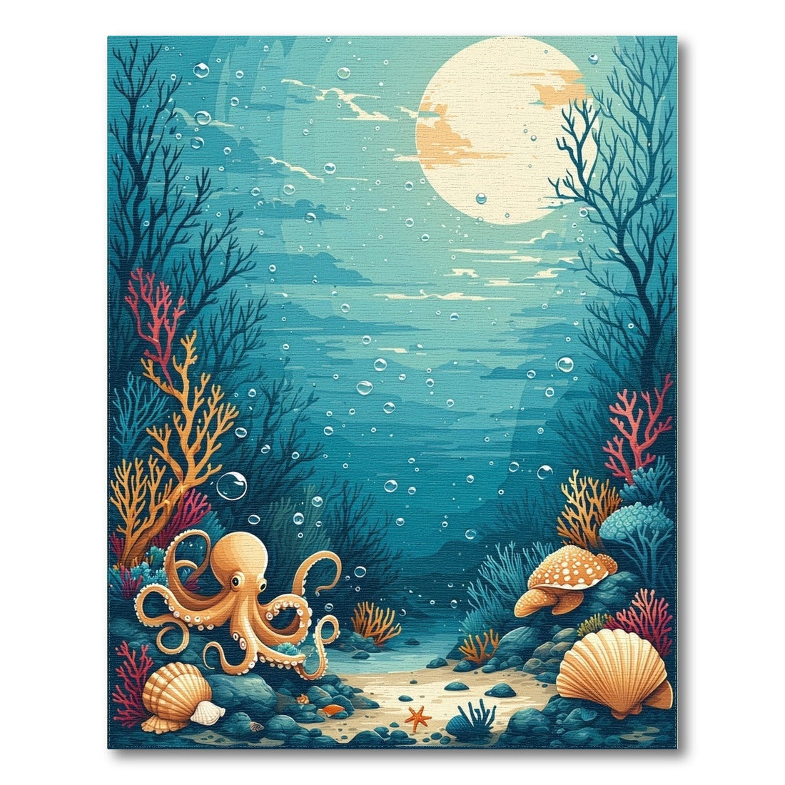 Underwater Octopus Coastal Area Rug
