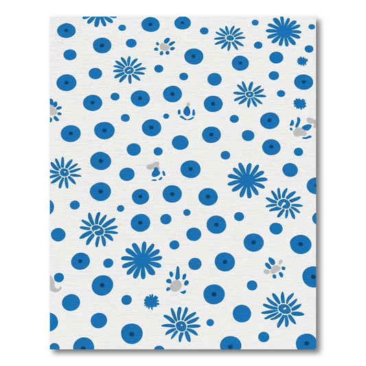 Whimsical Blue Flower Dot Composition Rug