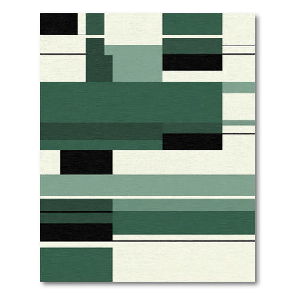 Modern Forest Green Geometric Blocks Rug