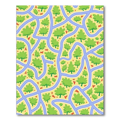 Whimsical Green Tree Landscape Roads Rug