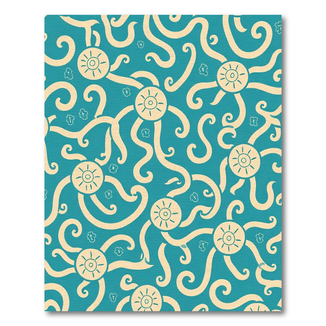 Teal Cream Whimsical Sun Swirl Rug