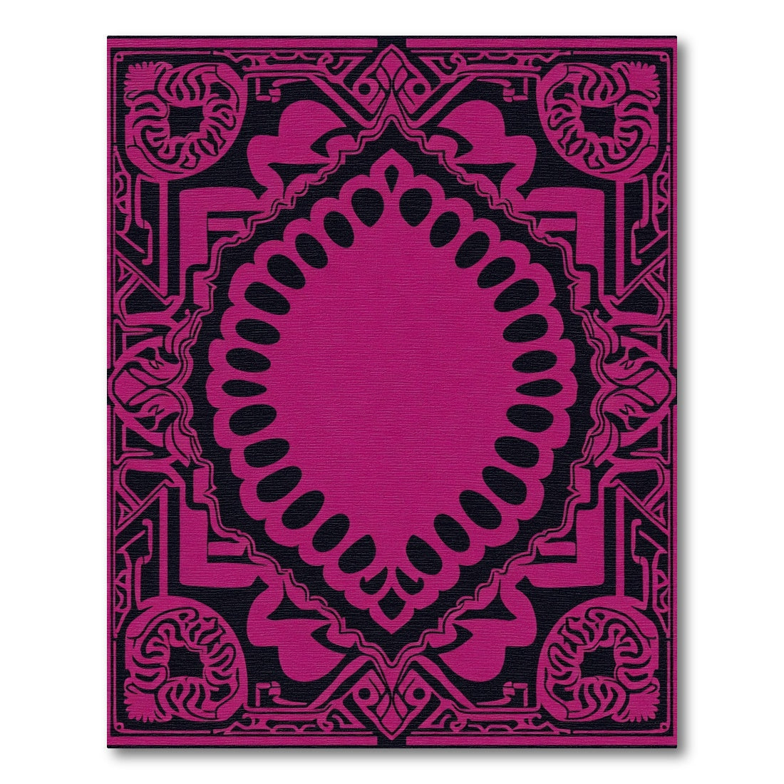 Bold Magenta Geometric Ornamental Frame Rug
