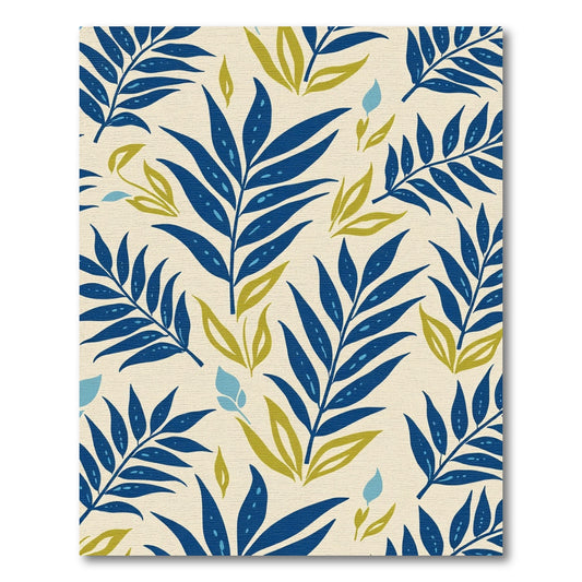 Deep Blue Leafy Tropical Collage Rug