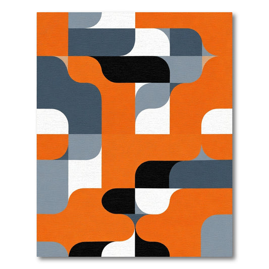 Bold Orange Black Geometric Flow Rug