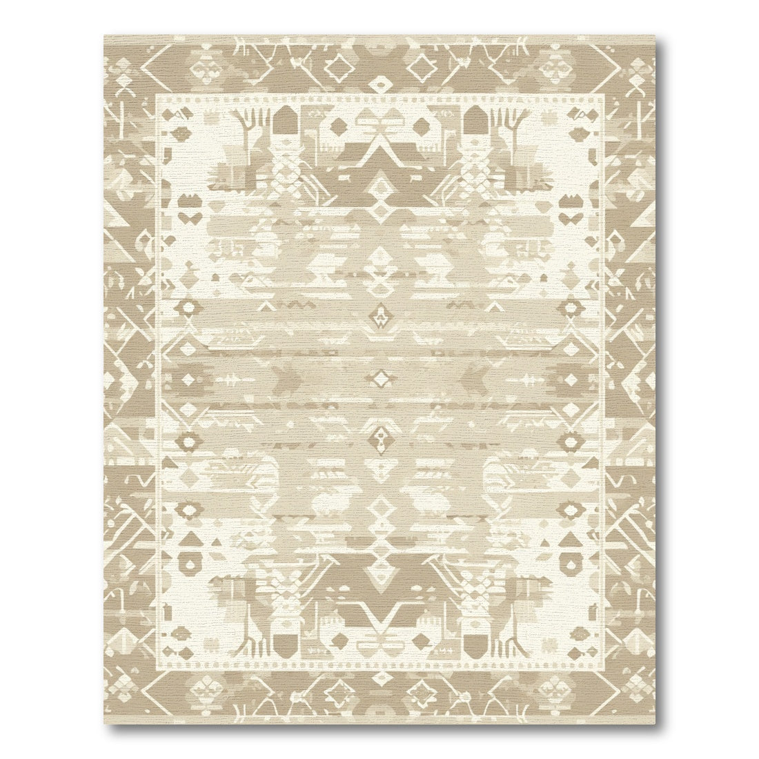 Striped Geometric Cream Tan Medallion Rug