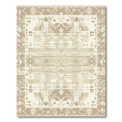 Striped Geometric Cream Tan Medallion Rug