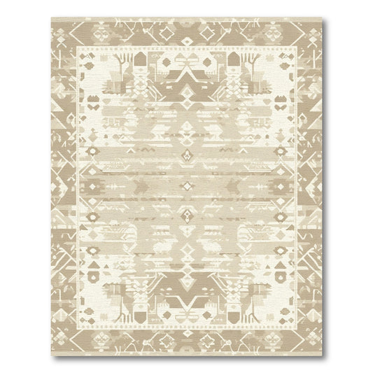 Striped Geometric Cream Tan Medallion Rug