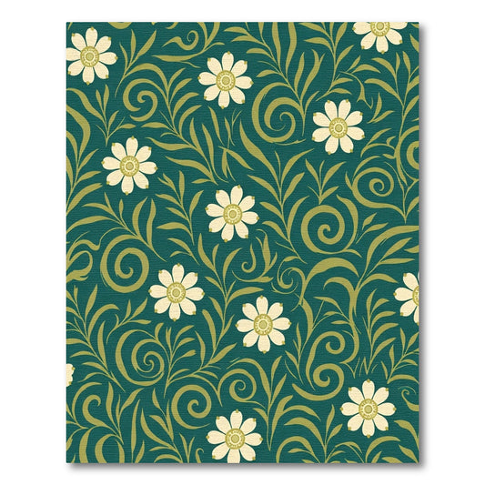 Deep Teal Floral Swirl Botanical Rug