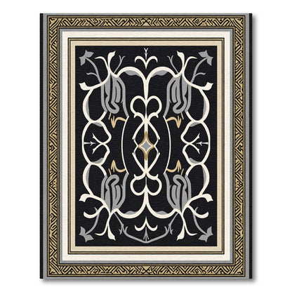 Black Cream Golden Arabesque Scroll Rug