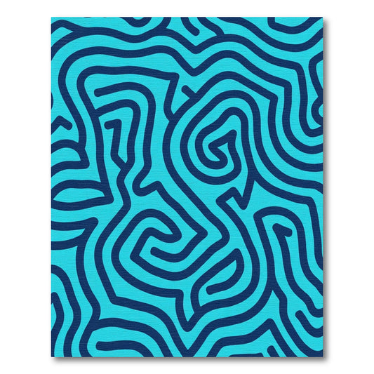 Deep Blue Abstract Maze Rug