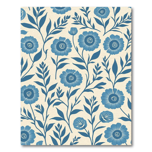 Inky Blue Blossom Botanical Arrangement Rug