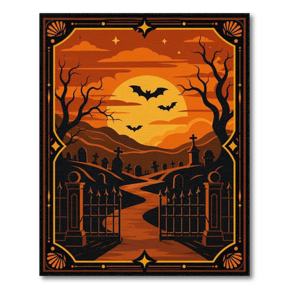 Orange Halloween Graveyard Area Rug