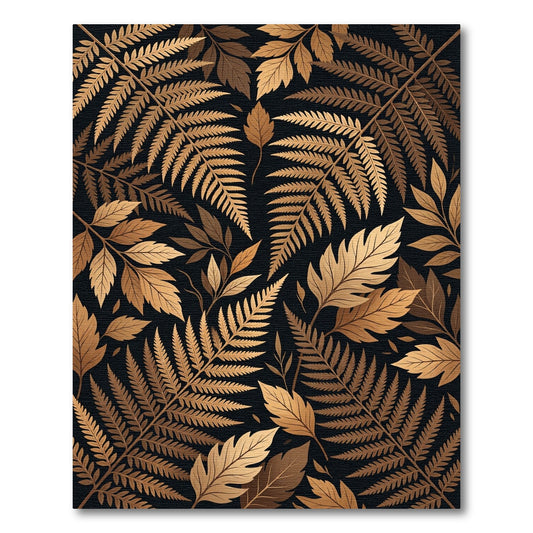 Golden Fern Foliage Art Rug