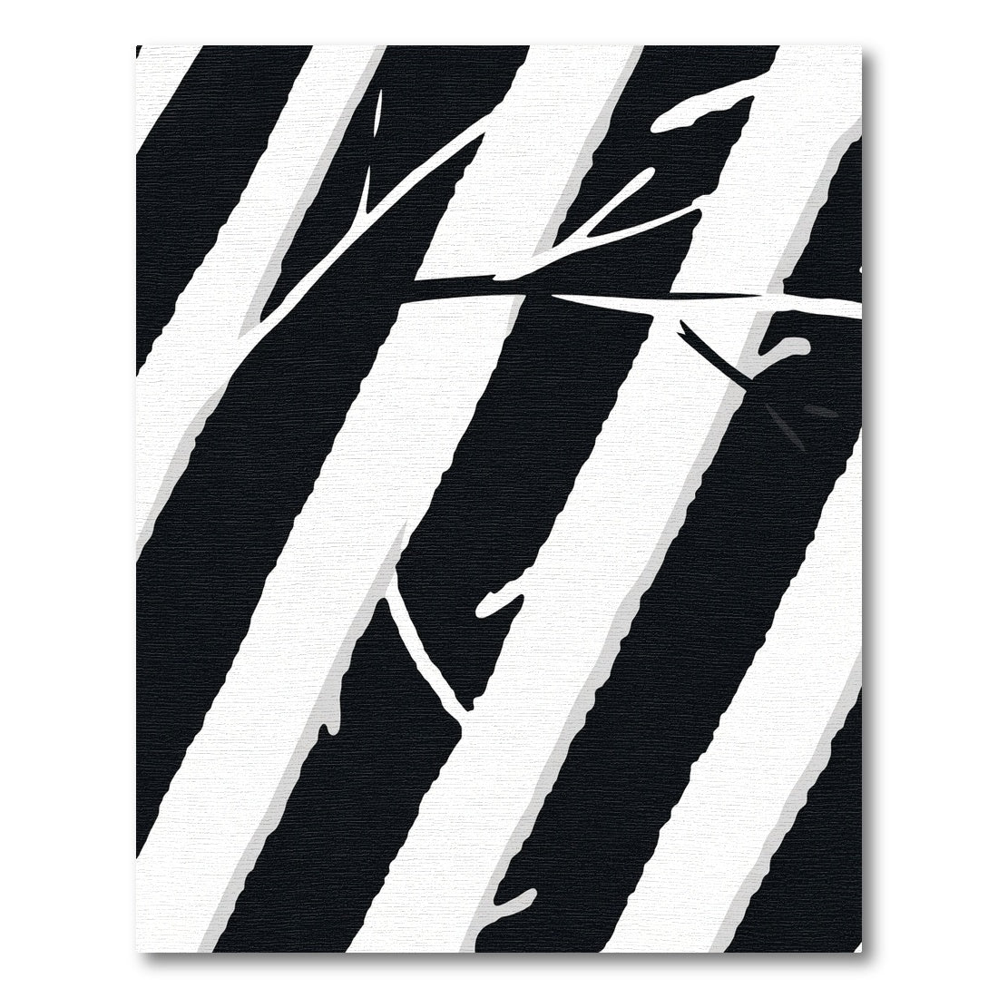 Black White Diagonal Stripe Branches Rug
