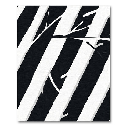 Black White Diagonal Stripe Branches Rug