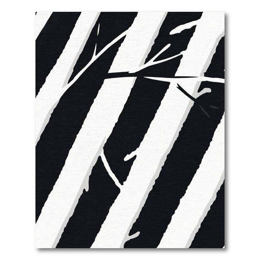 Black White Diagonal Stripe Branches Rug