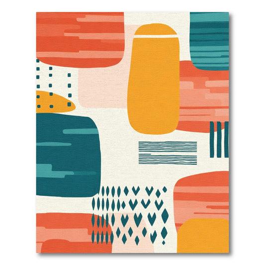 Orange Teal Abstract Mid Century Modern Rug