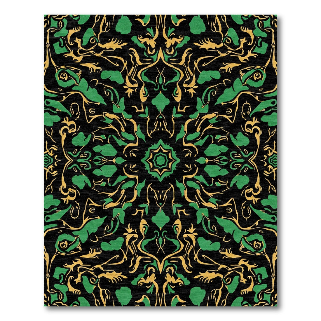 Golden Green Abstract Floral Symmetry Rug
