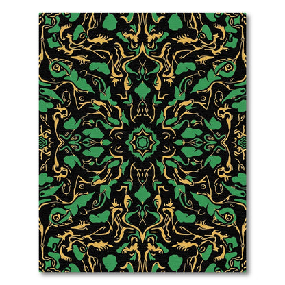 Golden Green Abstract Floral Symmetry Rug