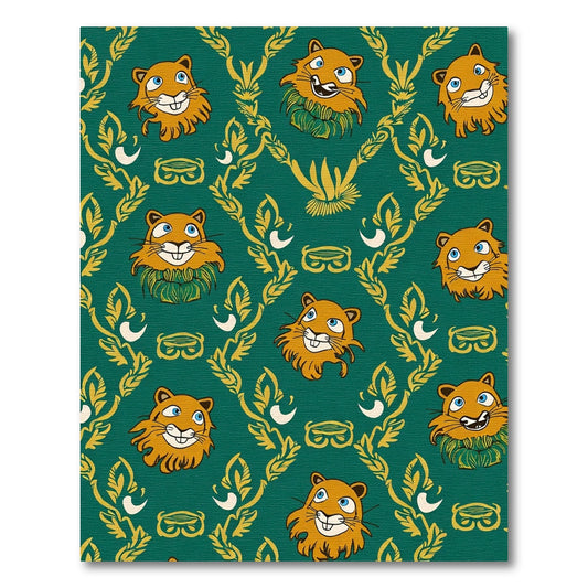 Playful Orange Feline Emerald Vines Rug