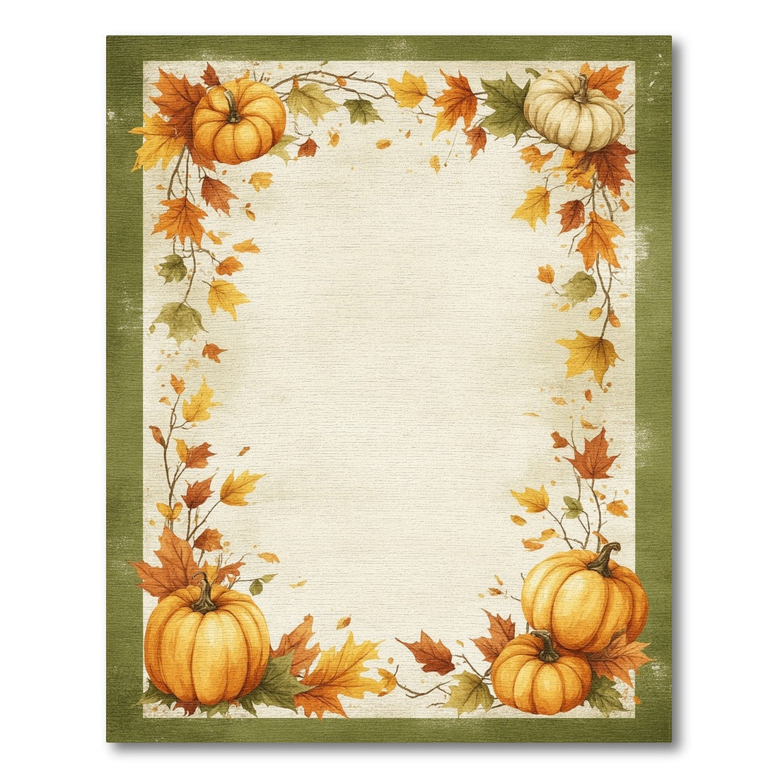Brown and Tan Autumn Pumpkin Harvest Border Area Rug