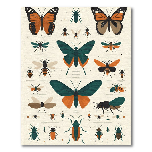 Orange Teal Insect Butterfly Collection Rug