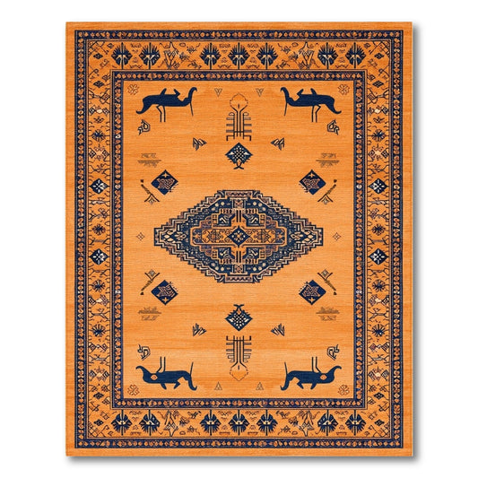 Orange Heritage Tribal Area Rug with Animal Motifs