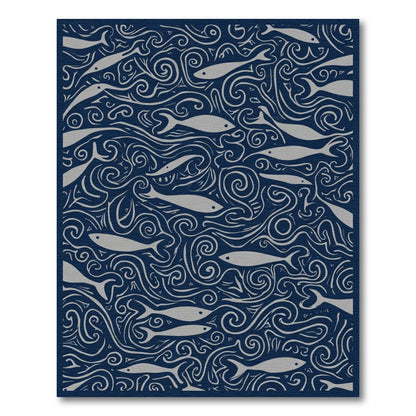 Gray Silver Fish Swirl Ocean Rug