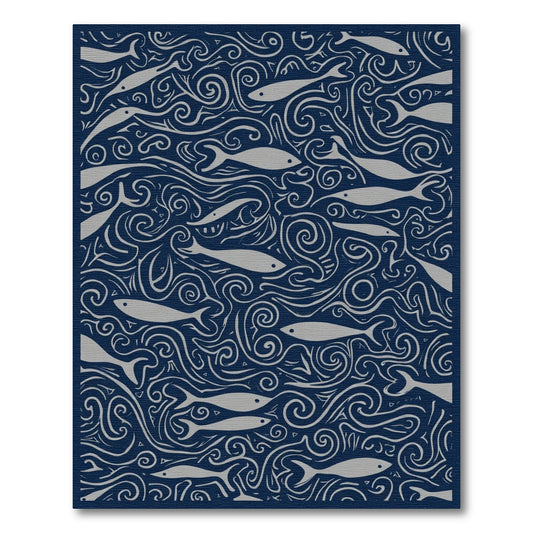 Gray Silver Fish Swirl Ocean Rug