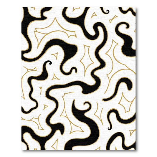 Black Gold Abstract Swirls Rug