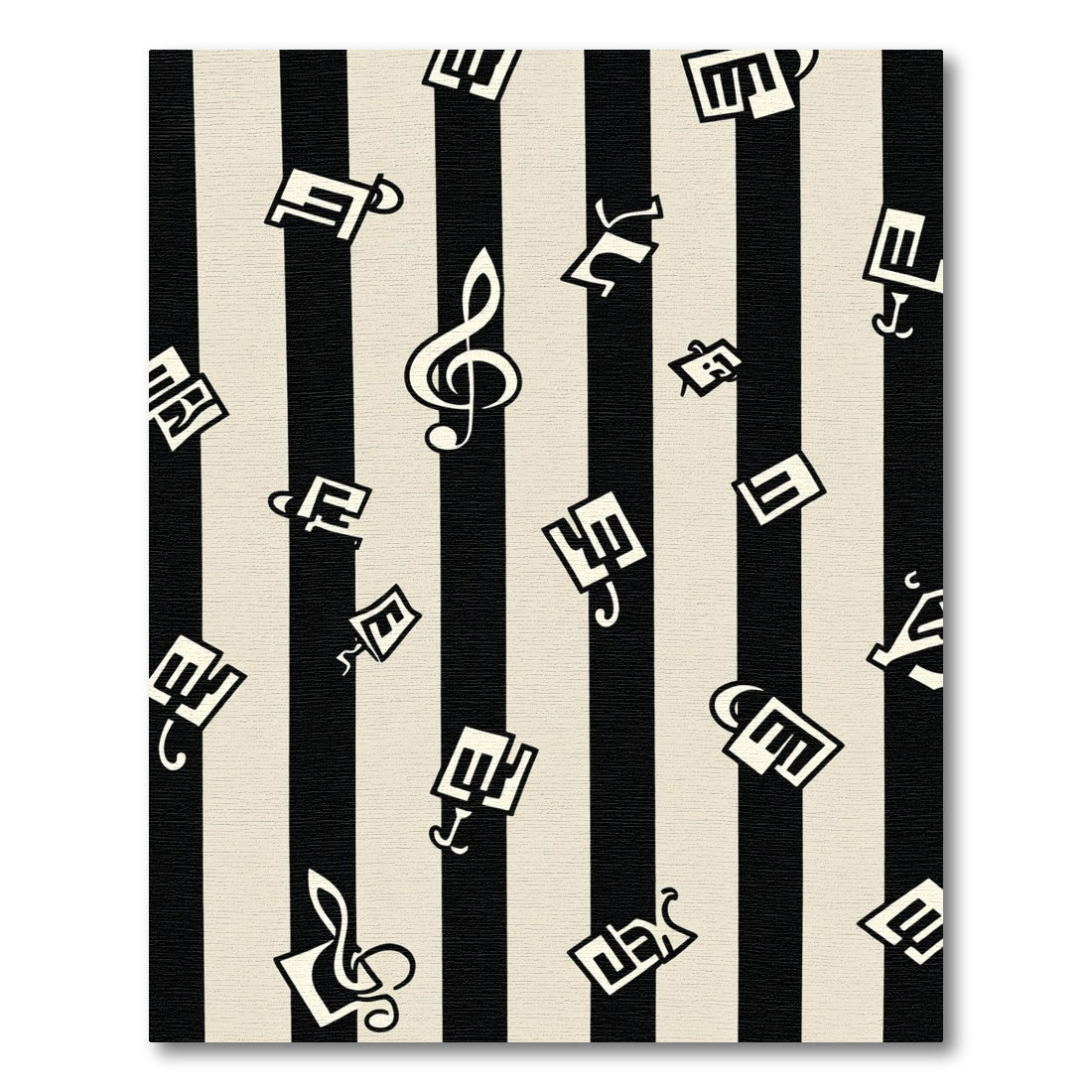 Black White Musical Notes Stripes Rug