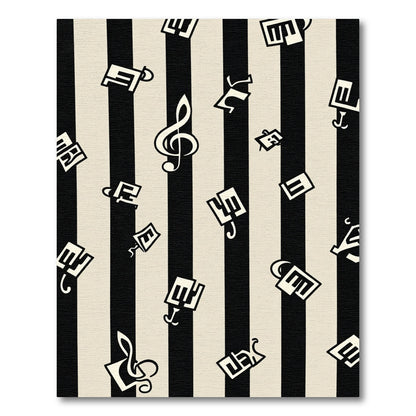 Black White Musical Notes Stripes Rug