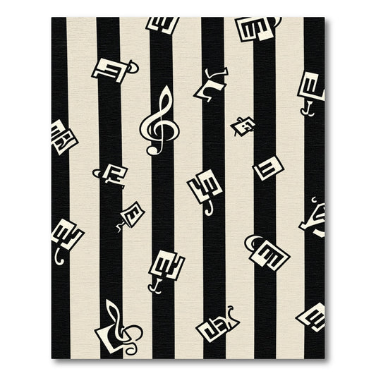 Black White Musical Notes Stripes Rug
