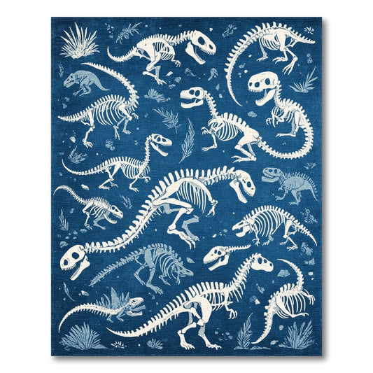 Blue Dinosaur Skeleton Kids Area Rug