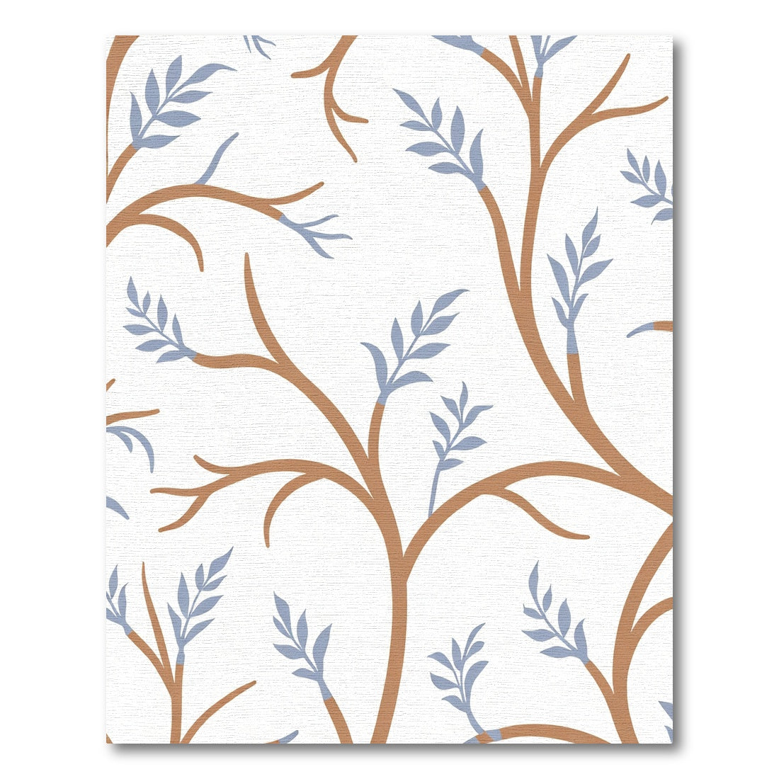 Cozy Brown Branch Blue Leaf Silhouette Rug