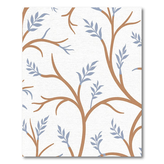 Cozy Brown Branch Blue Leaf Silhouette Rug