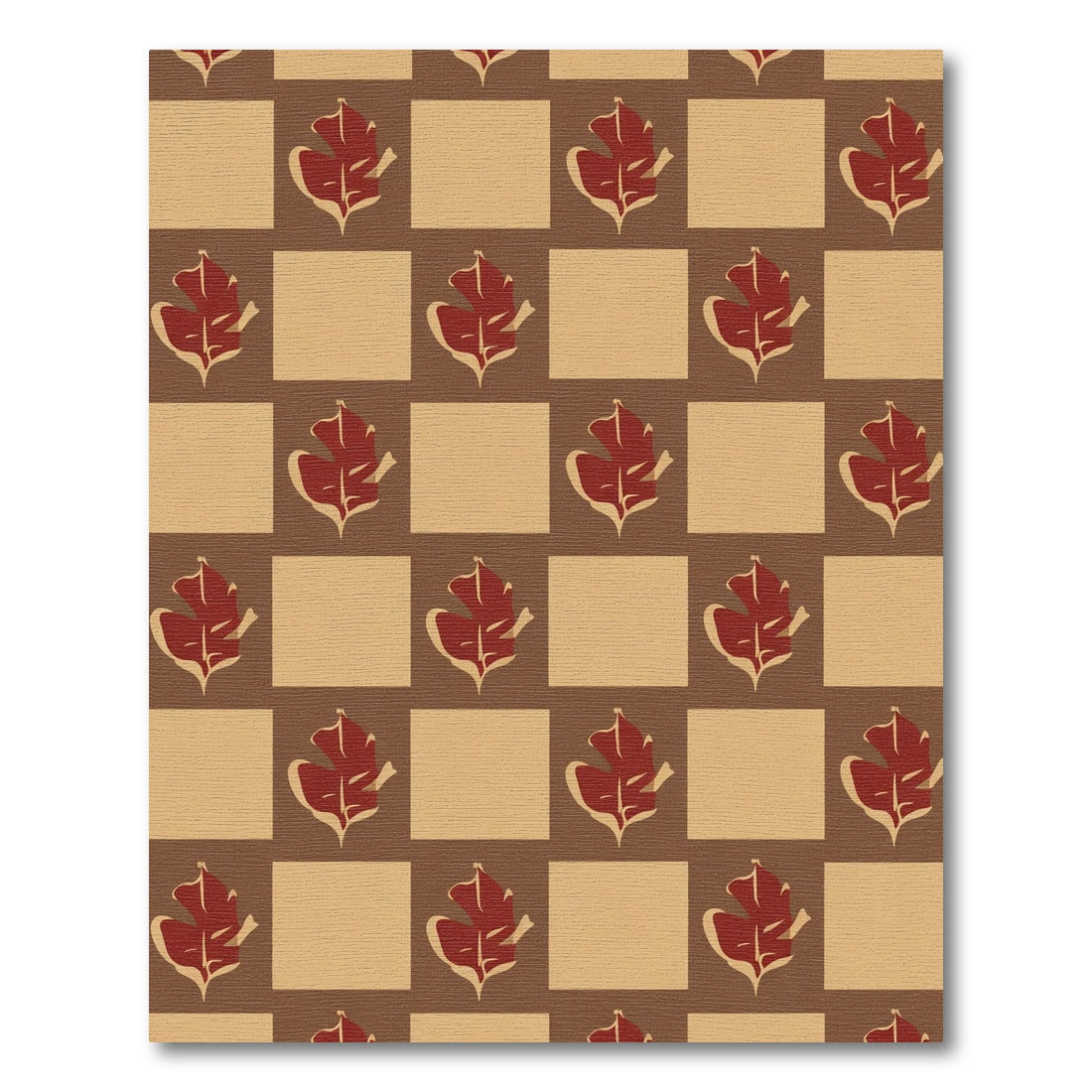 Brown Red Leaf Checkerboard Composition Rug