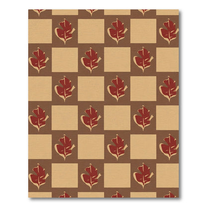 Brown Red Leaf Checkerboard Composition Rug
