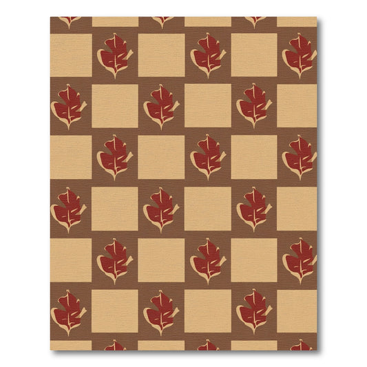 Brown Red Leaf Checkerboard Composition Rug
