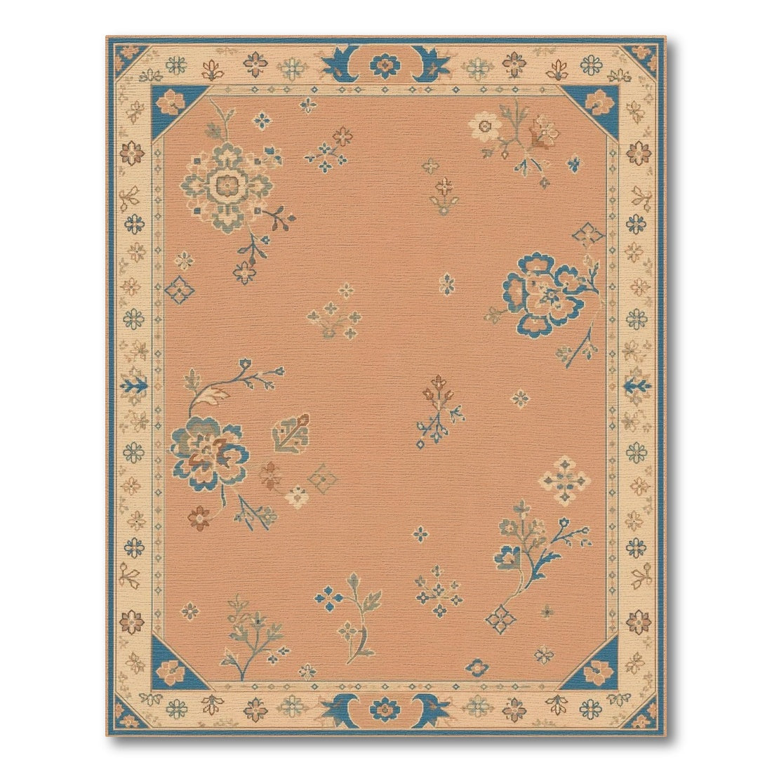 Blue Floral Vintage Peach Area Rug