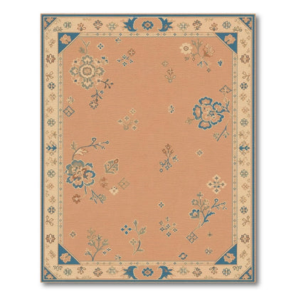 Blue Floral Vintage Peach Area Rug