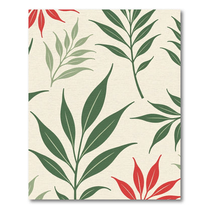 Red Green Leafy Botanical Repeat Rug